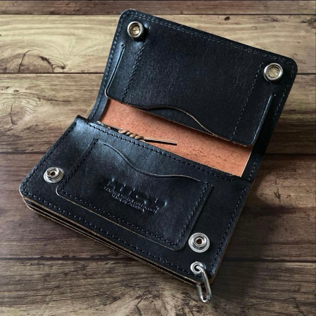 【りんパパ】ミドルトラッカーウォレット 茶芯ブラック【お札を折らずに収納】