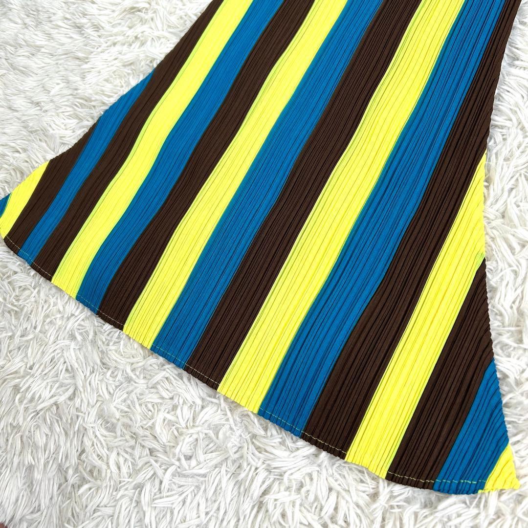 【美品】プリーツプリーズ 希少 ストライプ Aライン ロングワンピース 4