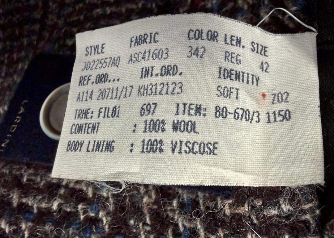 ハ*ー様 ルディーニ　グレンチェック　ツイード調　厚手ウールジャケット　42