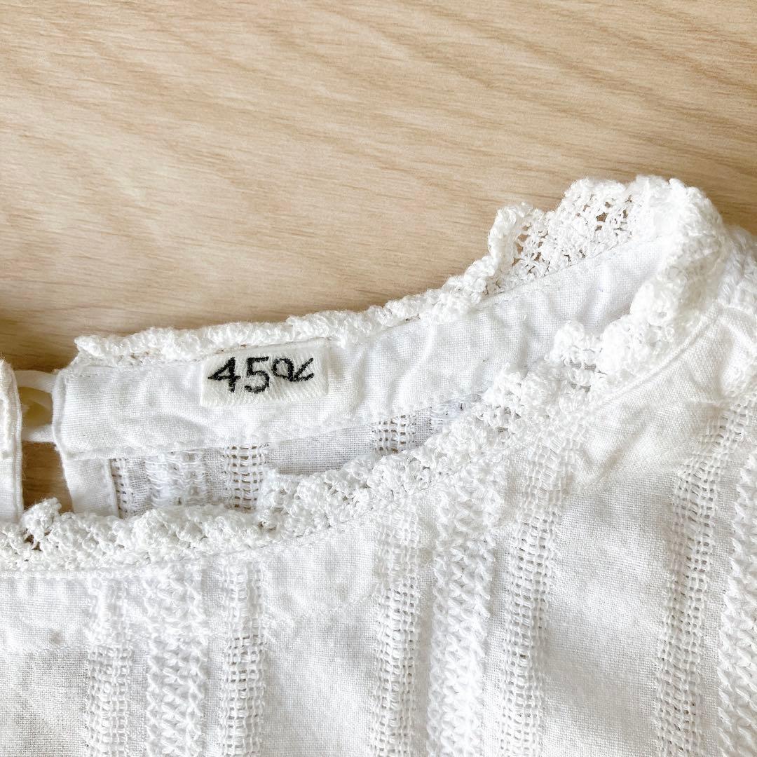 45R インドカラミdeレースTシャツ 半袖 ブラウス 白 45rpm