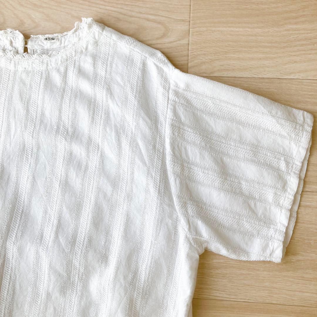 45R インドカラミdeレースTシャツ 半袖 ブラウス 白 45rpm