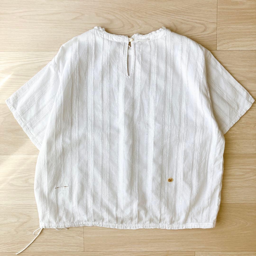 45R インドカラミdeレースTシャツ 半袖 ブラウス 白 45rpm