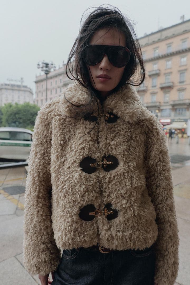 ZARA トグルボタン フェイクファー ボアジャケット S