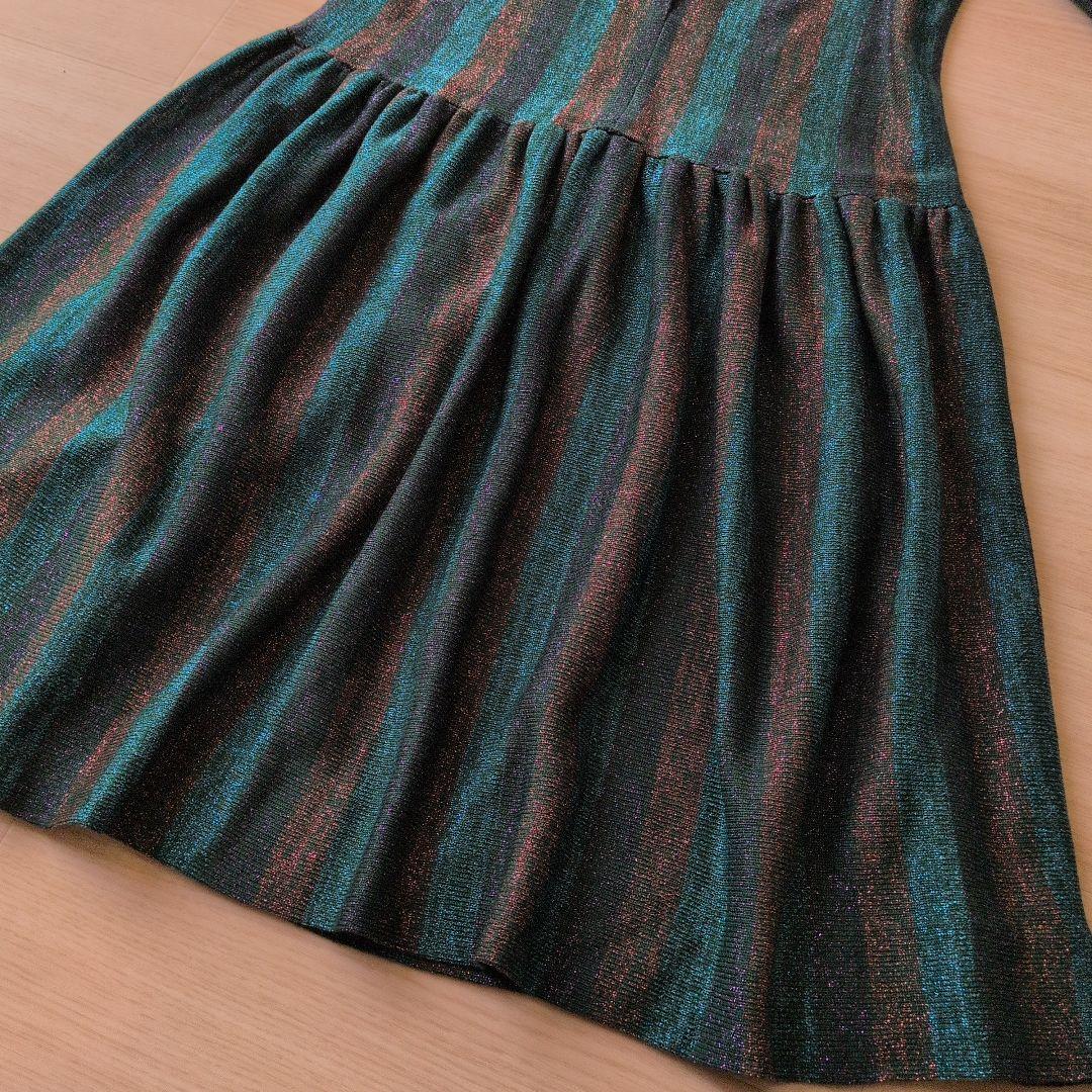 Toyoko Saito 斉藤都世子　ワンピース　グリーン・金・紫　ラメ