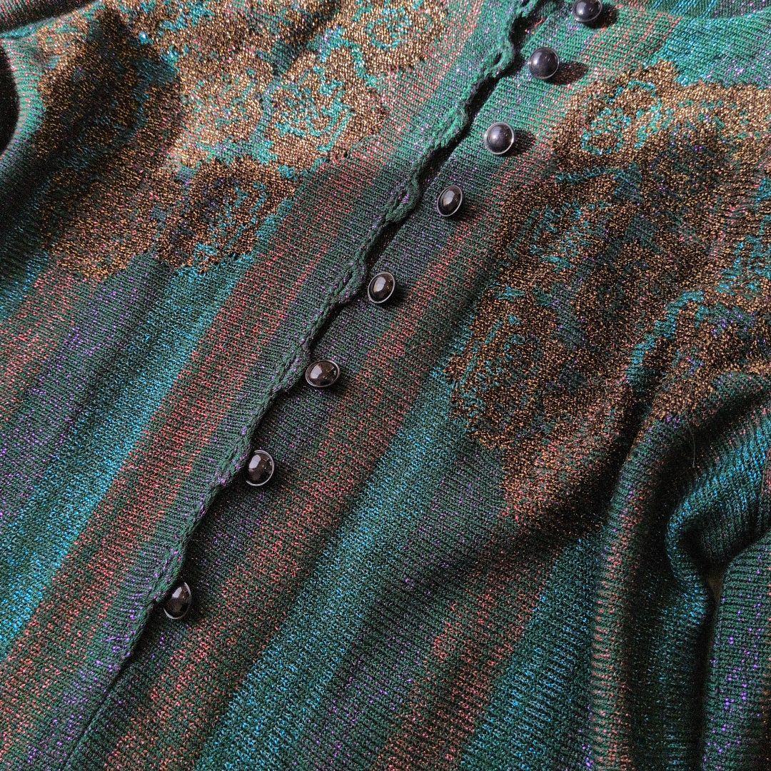 Toyoko Saito 斉藤都世子　ワンピース　グリーン・金・紫　ラメ