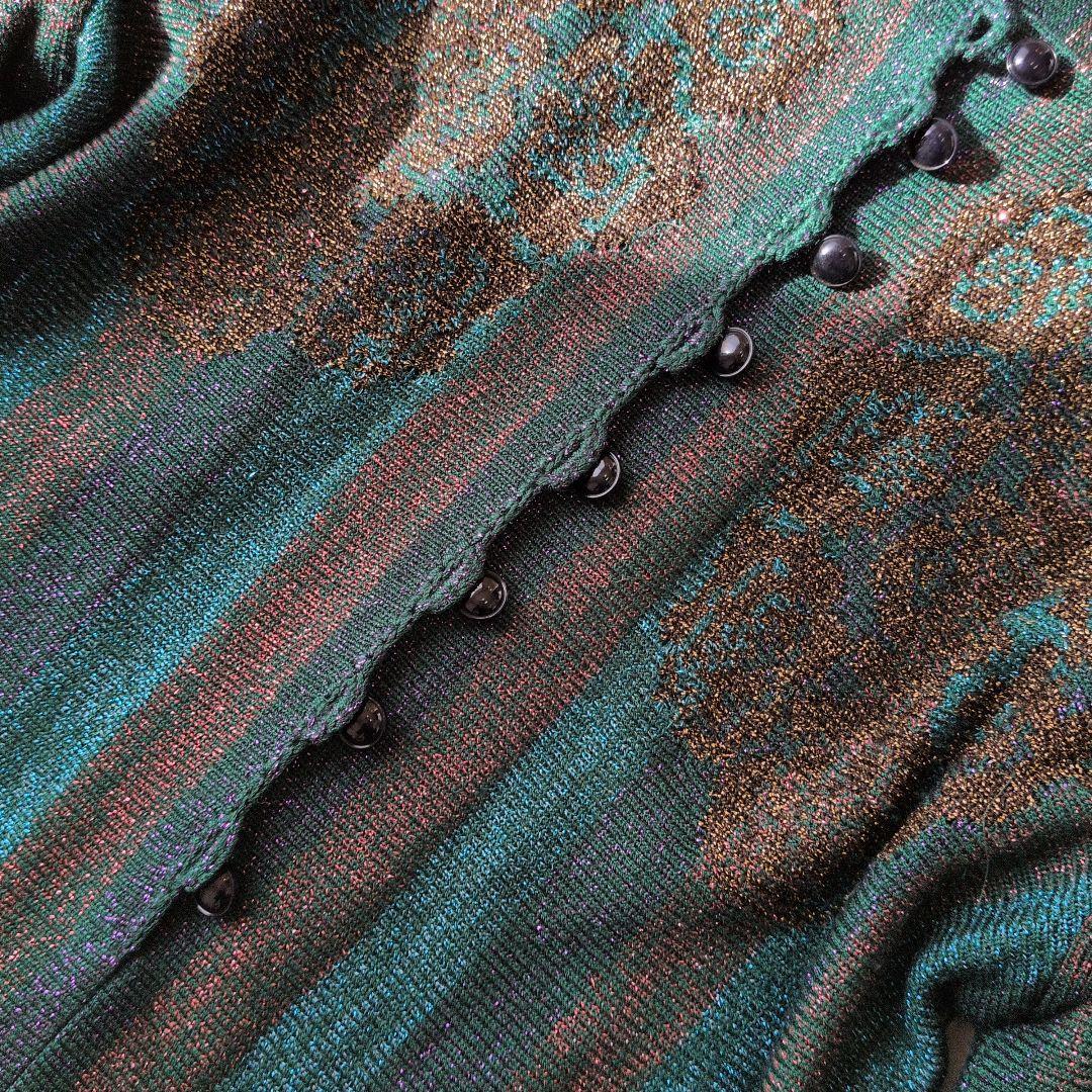 Toyoko Saito 斉藤都世子　ワンピース　グリーン・金・紫　ラメ