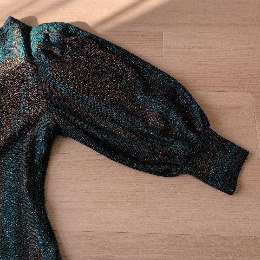 Toyoko Saito 斉藤都世子　ワンピース　グリーン・金・紫　ラメ