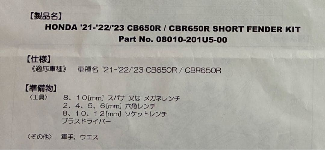 CB650R /CBR650R モリワキショートフェンダーキット