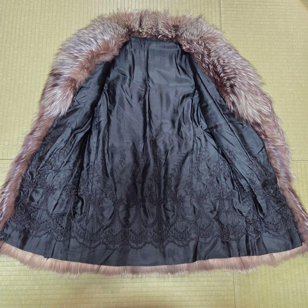 美品 ロング丈 裏地花柄刺繍入 肉厚 シルバーフォクス サイズ9号