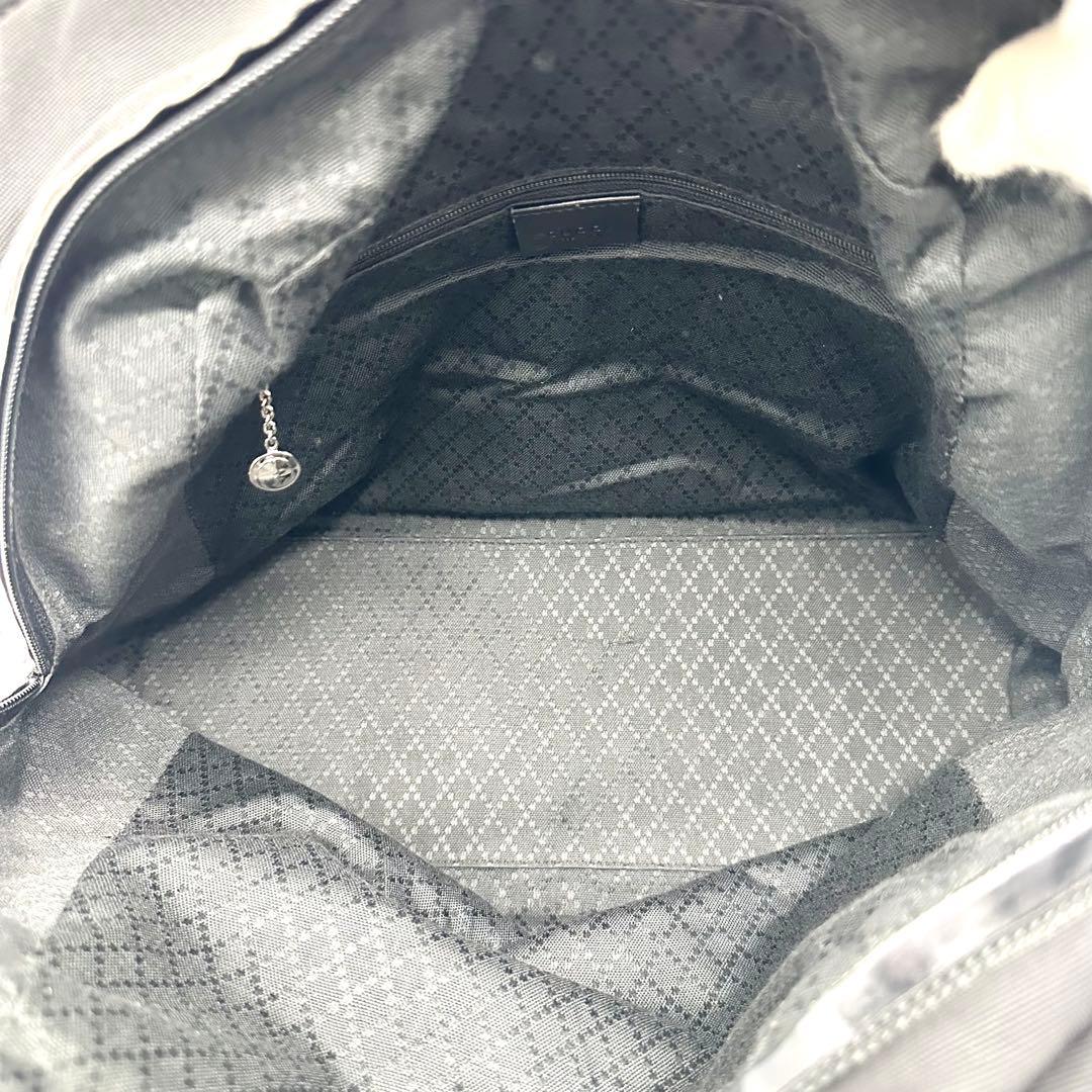 GUCCI トートバッグ ボストン ロゴ金具 A4可 レザー ナイロン ブラック