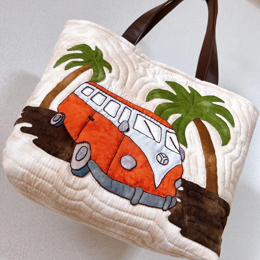 ハワイアンキルトバッグ　バス(レッド、オレンジ)