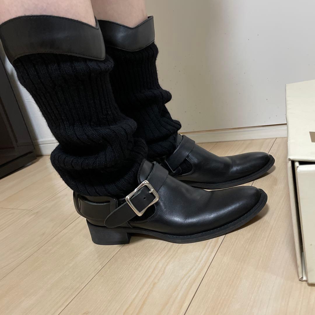 【美品】limi ￼feuバックル付きレザーブーツ