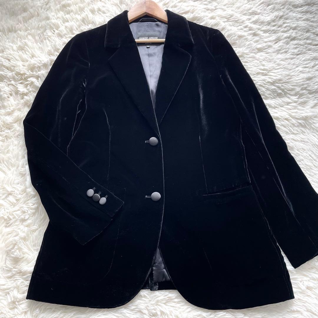 美品✨ジョルジオアルマーニ　テーラードジャケット　ベロア　黒　XL
