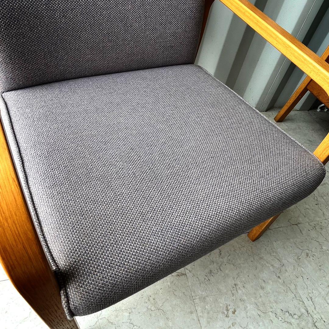 取付無料！天童木工 北欧風天然木グレーファブリック肘掛付イージーチェア4脚✨