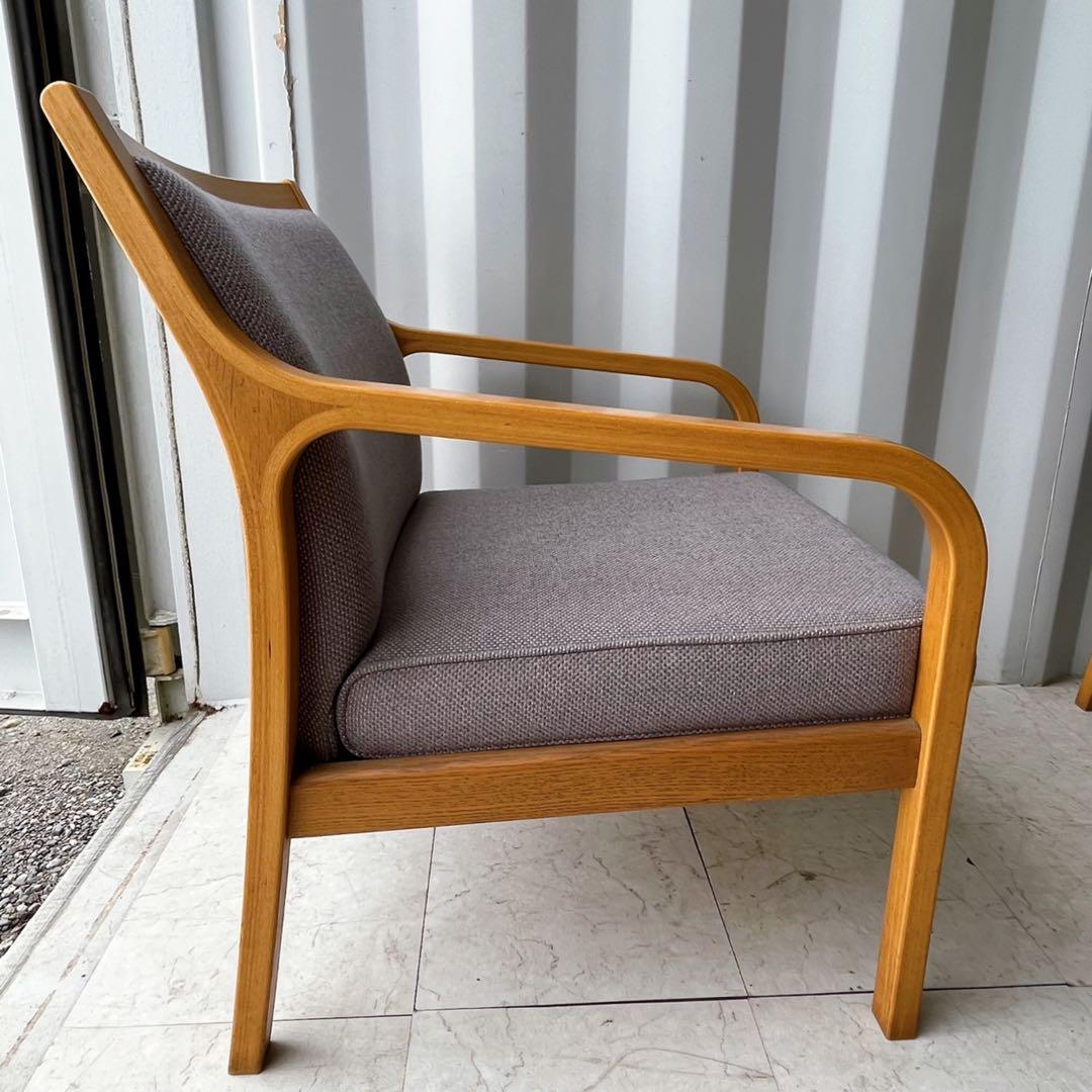 取付無料！天童木工 北欧風天然木グレーファブリック肘掛付イージーチェア4脚✨