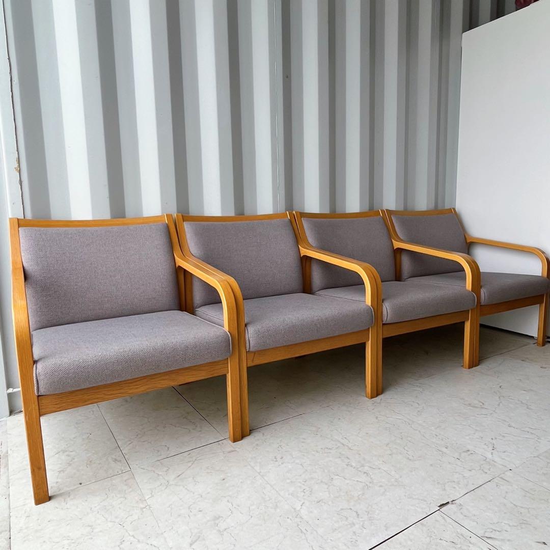 取付無料！天童木工 北欧風天然木グレーファブリック肘掛付イージーチェア4脚✨