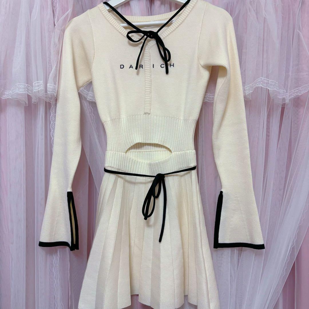 darich ウエストオープンリボンデザインニットミニワンピース ivory