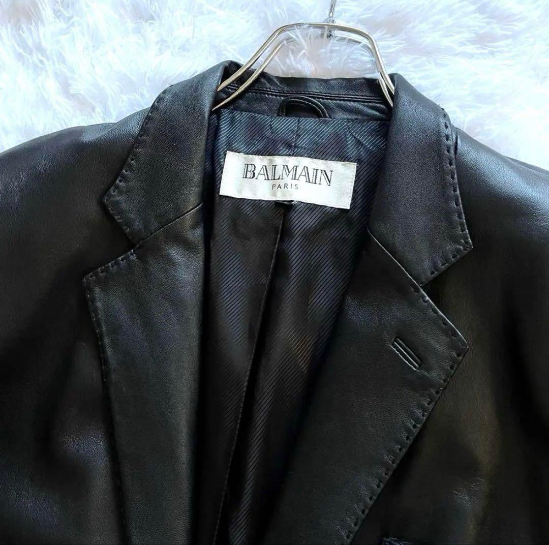 美品 バルマン テーラードジャケット ラムレザー 羊革 ブラック　リアルレザー