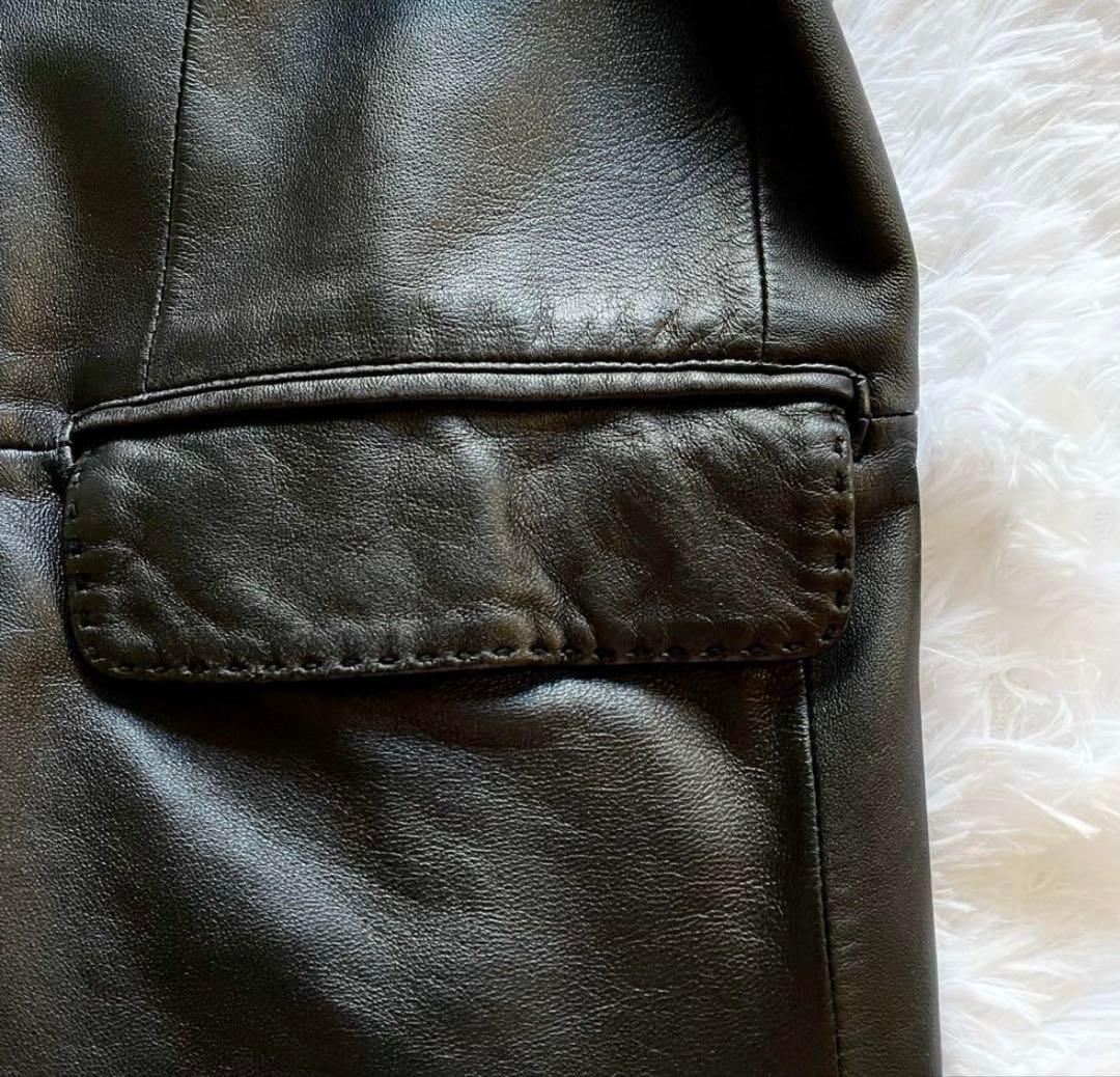 美品 バルマン テーラードジャケット ラムレザー 羊革 ブラック　リアルレザー