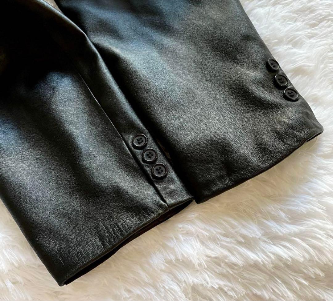 美品 バルマン テーラードジャケット ラムレザー 羊革 ブラック　リアルレザー