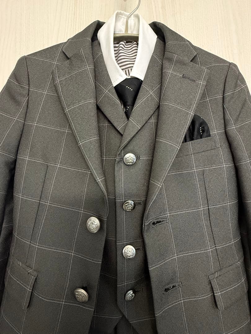 超美品 ワンダーファクトリー 120 フォーマルスーツ 6点 卒園 入学 グレー