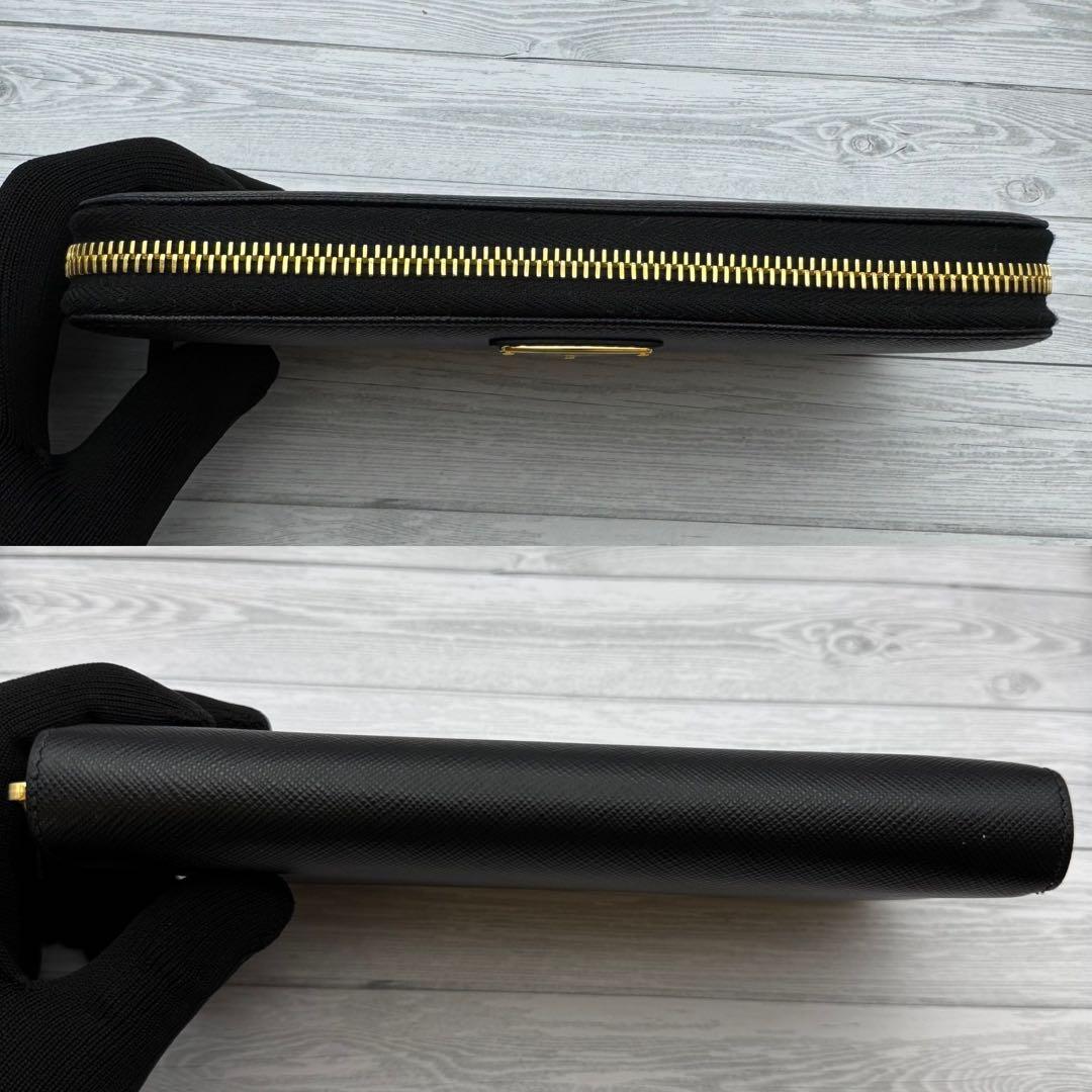 【未使用級】プラダ 長財布 サフィアーノトライアングル ラウンドジップ　ブラック