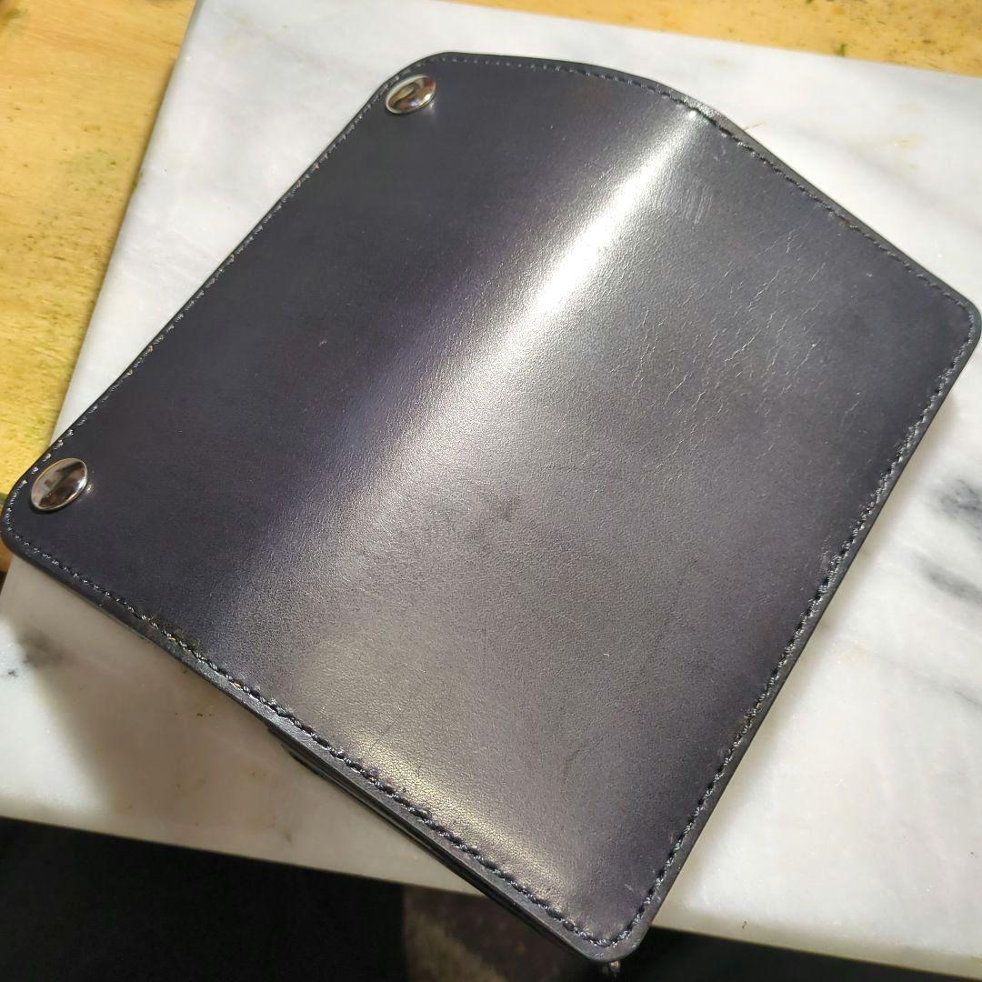 姫路ヌメ革 トラッカーウォレット ハンドメイド ロングウォレット 長財布 黒