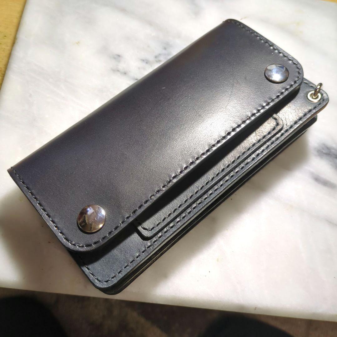 姫路ヌメ革 トラッカーウォレット ハンドメイド ロングウォレット 長財布 黒