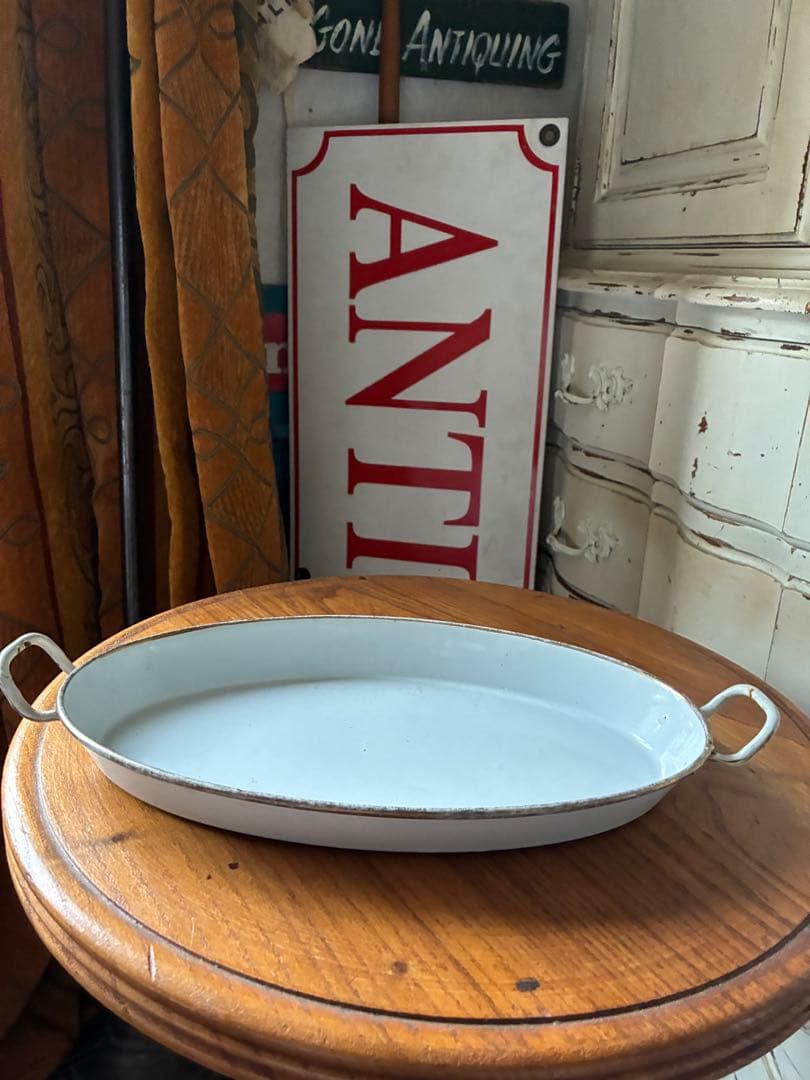 マンズアンティーク　ホーロー プレート　オーバル　お皿　トレイ手書き　レア