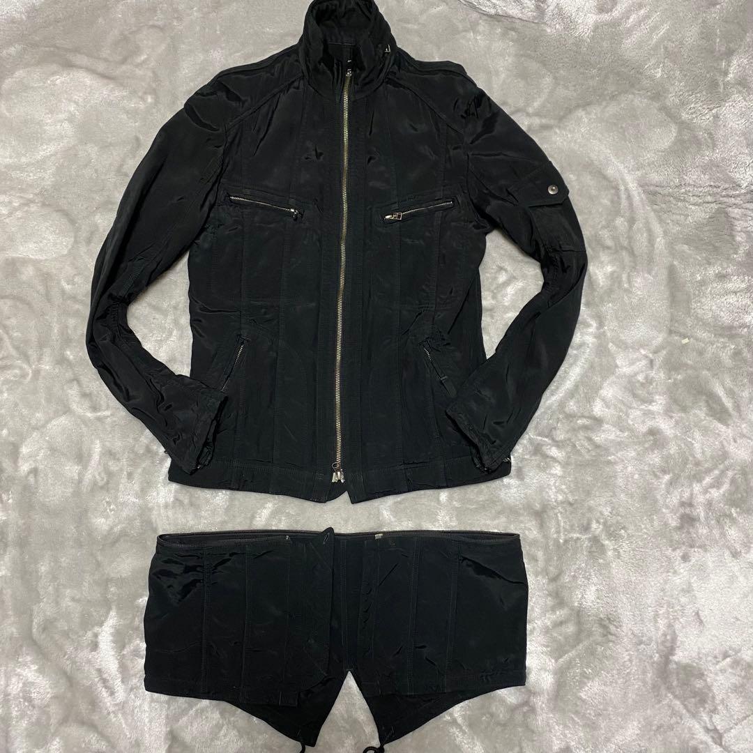 gco4 希少　5351プールオム　短パンツナギ風コート　zip 2 黒