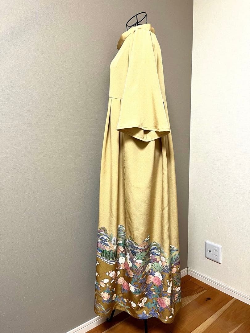 454 着物リメイクロングワンピース　色留袖