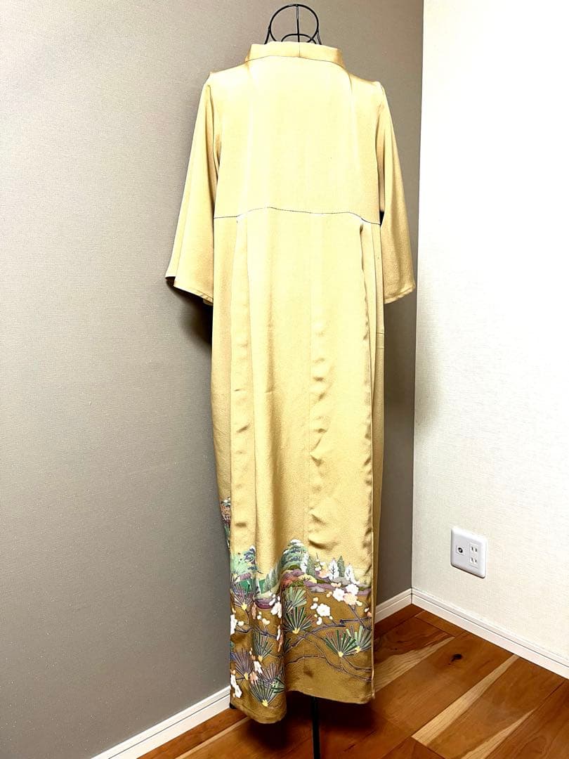 454 着物リメイクロングワンピース　色留袖