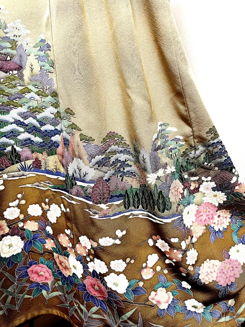 454 着物リメイクロングワンピース　色留袖