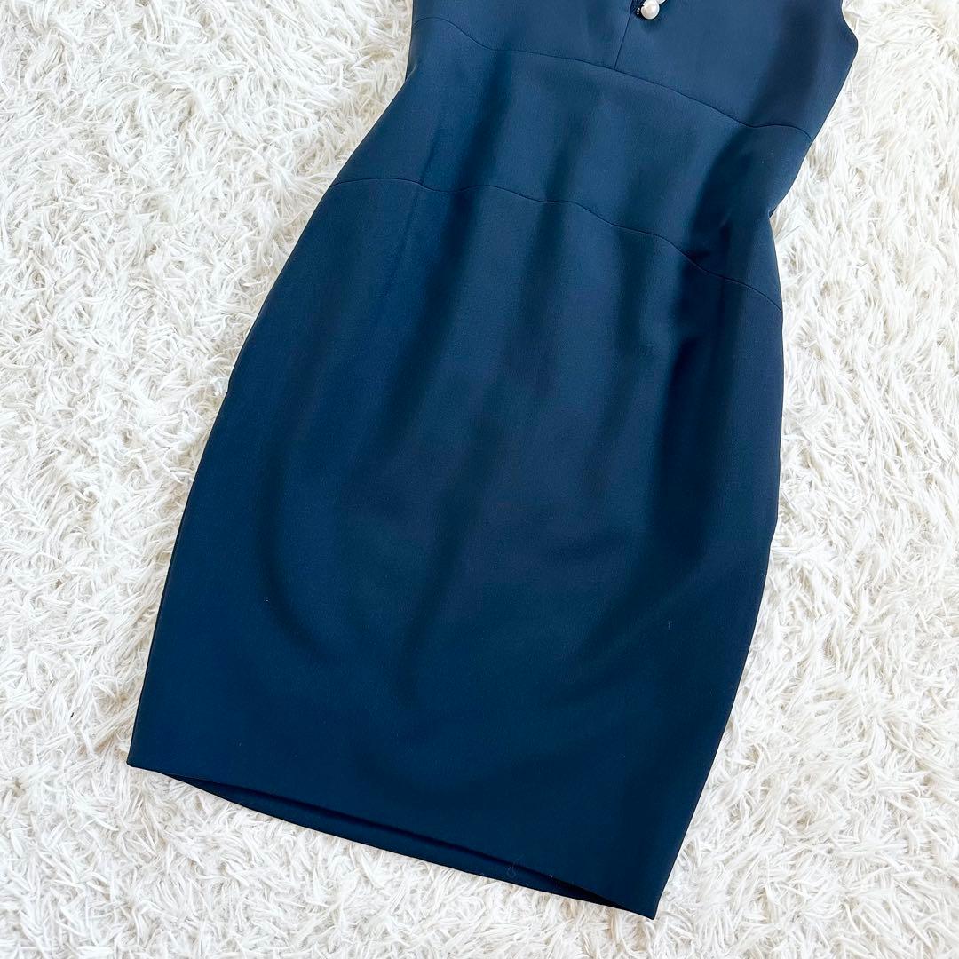 【未使用級♡着用1回】ヨーコチャン　スリットラインパールワンピース　ネイビー36