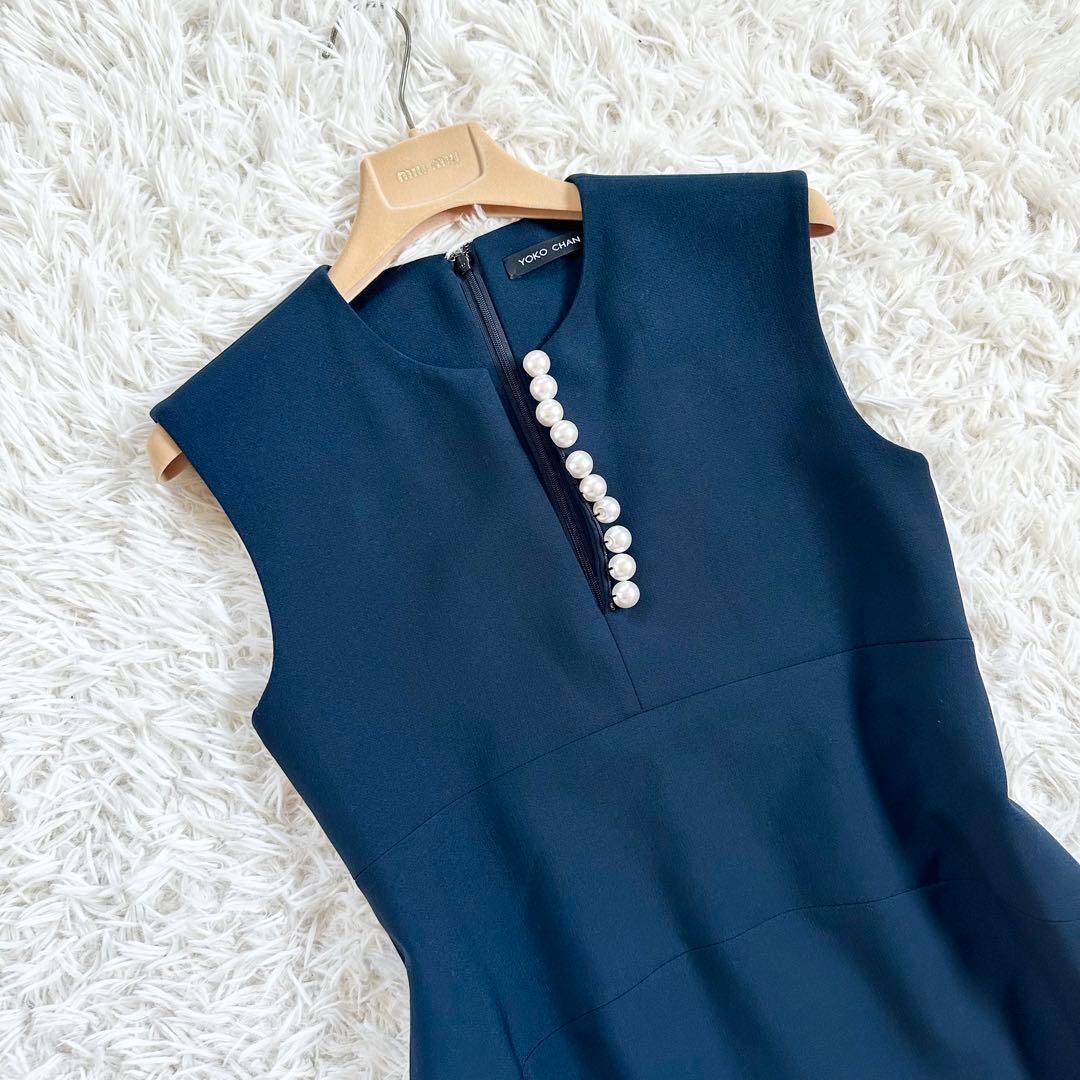 【未使用級♡着用1回】ヨーコチャン　スリットラインパールワンピース　ネイビー36