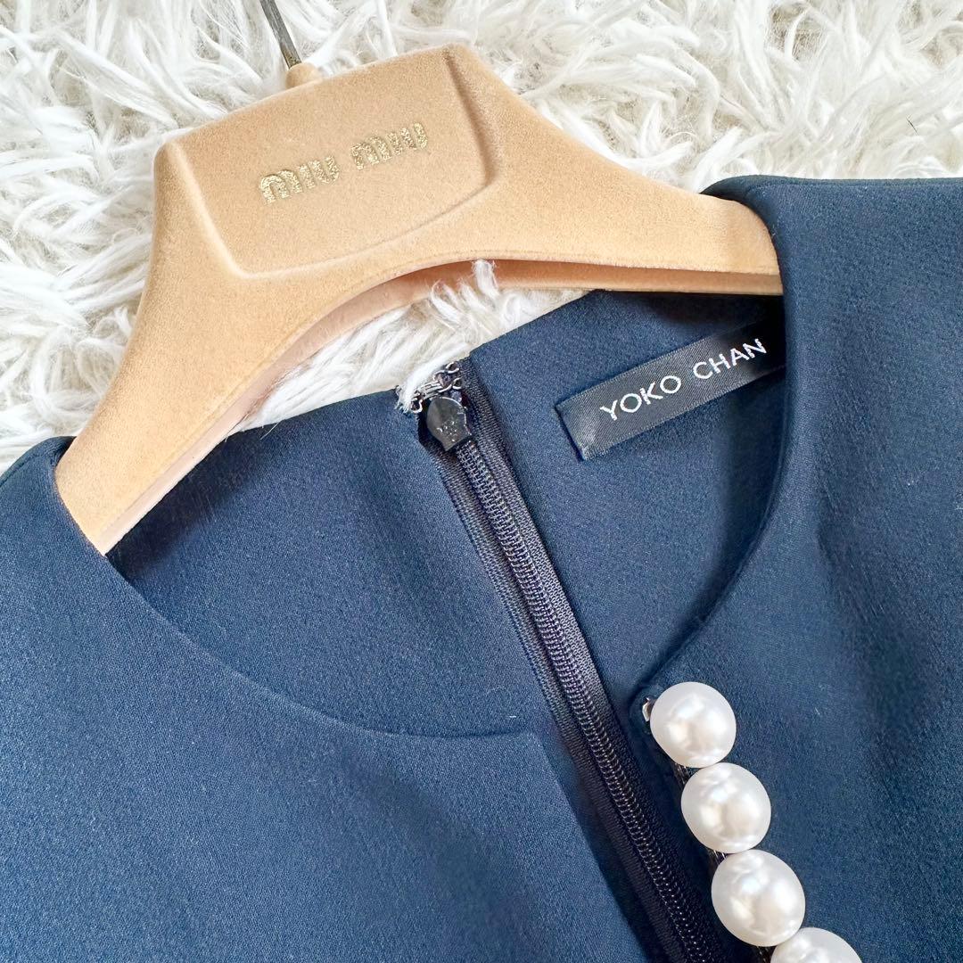 【未使用級♡着用1回】ヨーコチャン　スリットラインパールワンピース　ネイビー36