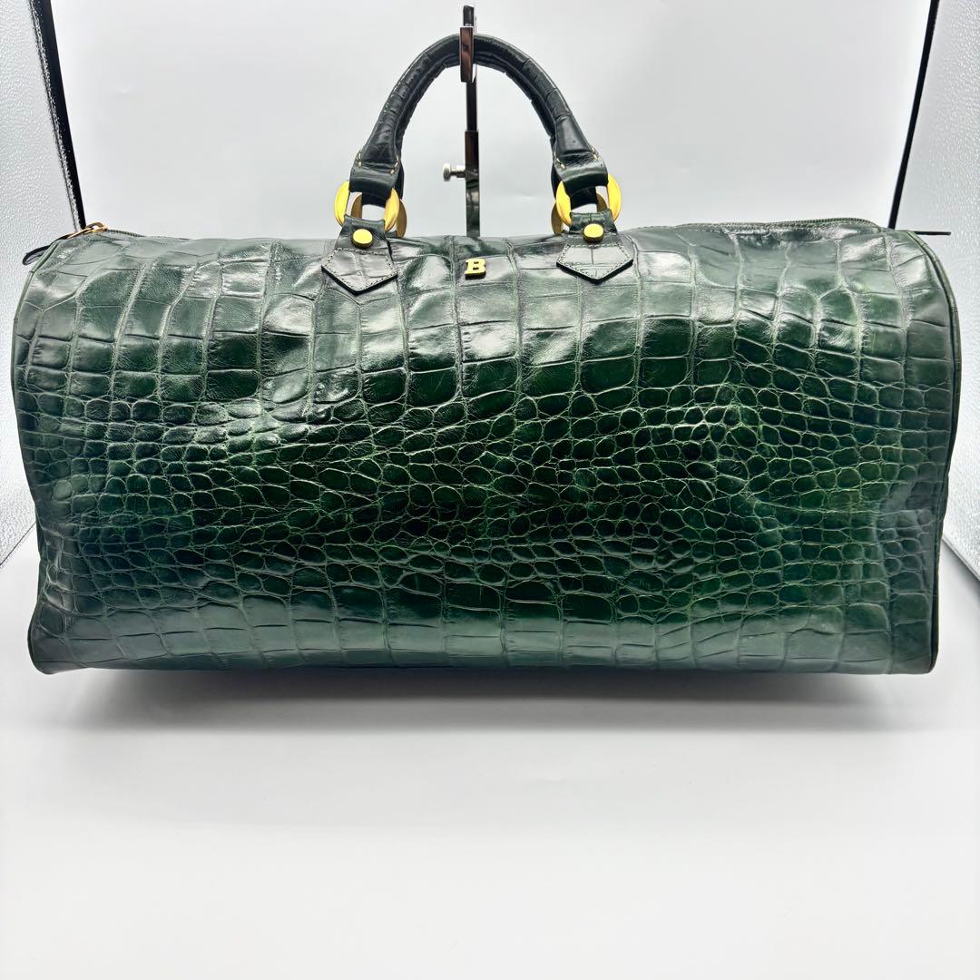 【超希少】バリー ボストンバッグ クロコ型押し ゴールド金具 グリーン レザー