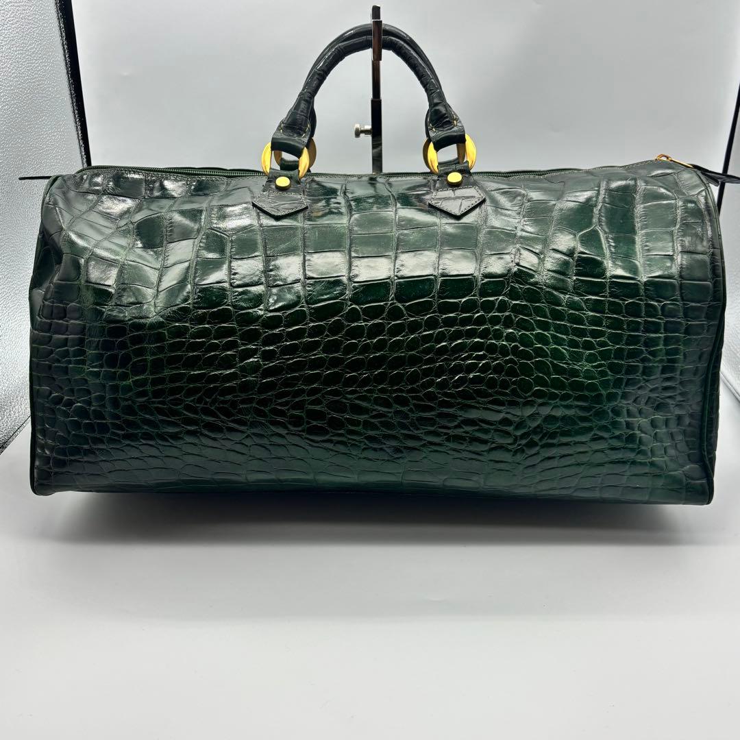 【超希少】バリー ボストンバッグ クロコ型押し ゴールド金具 グリーン レザー