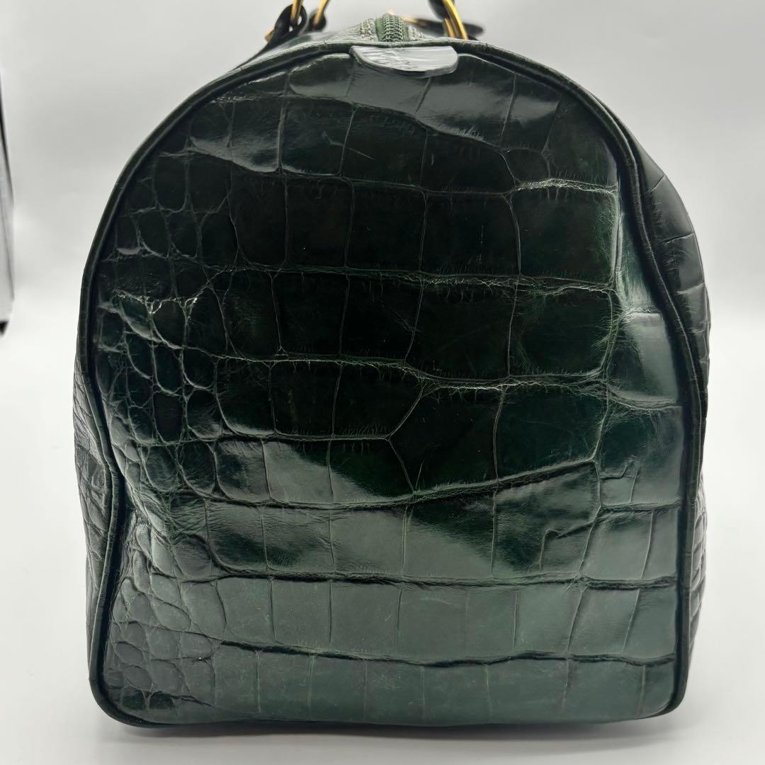 【超希少】バリー ボストンバッグ クロコ型押し ゴールド金具 グリーン レザー