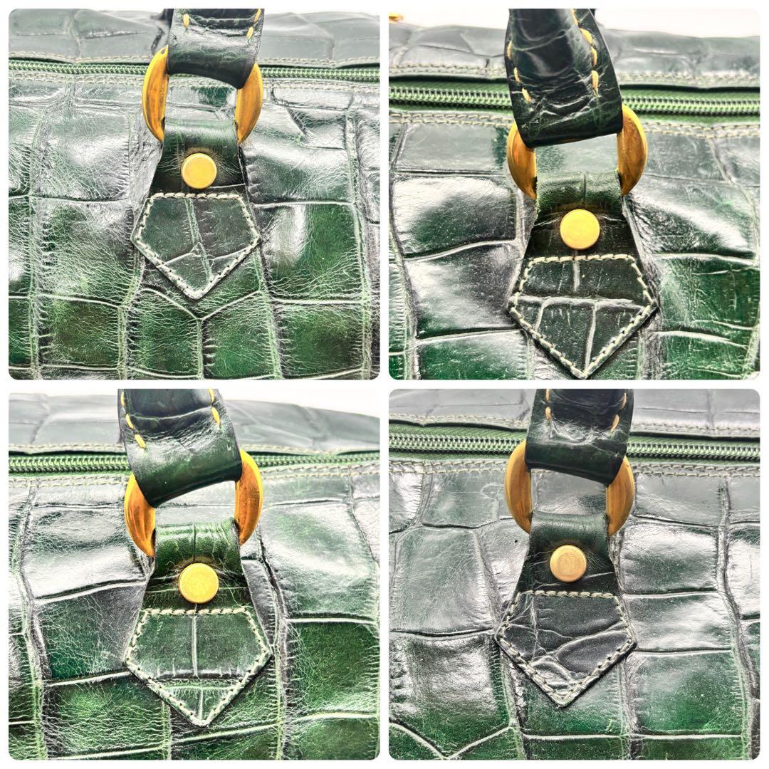 【超希少】バリー ボストンバッグ クロコ型押し ゴールド金具 グリーン レザー