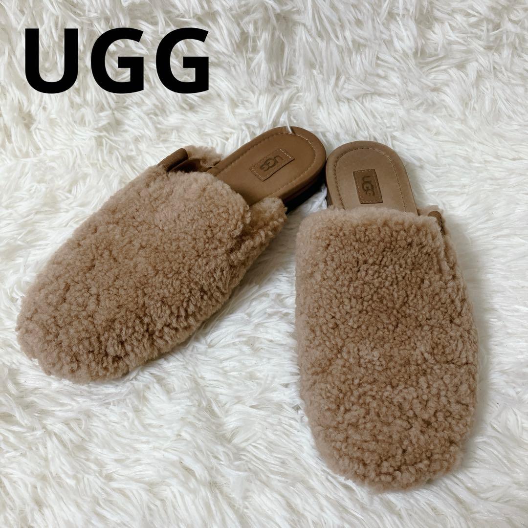 美品 UGG ジャナヤ コージー ミュール キャメル ボア ファー 22cm