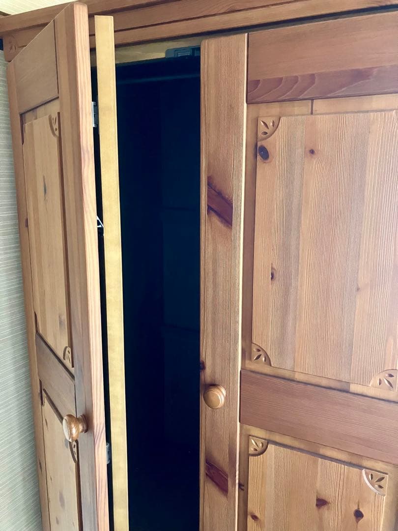 ナチュラルウッド 収納キャビネット 2ドア 3引き出し　カントリー　洋服タンス