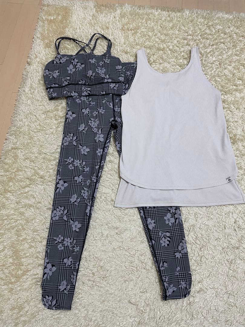 【SUKALA】チェックセパレートツイストタンクトップ　ウエストクロスレギンスM