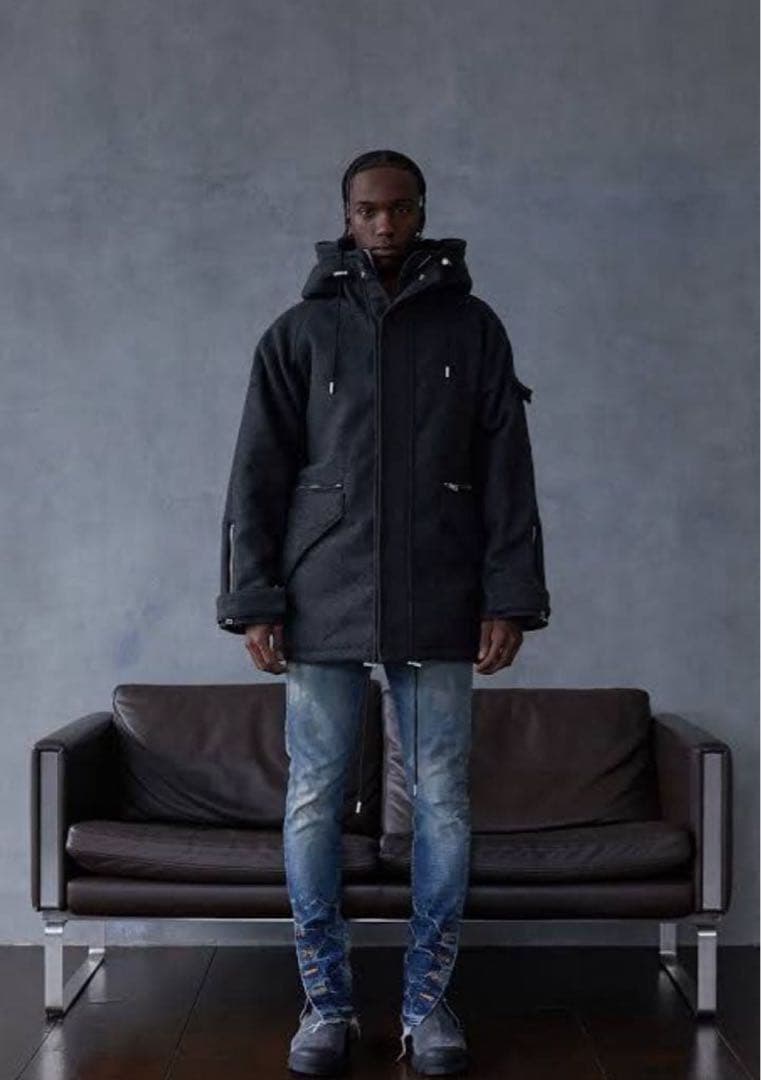 エ*ヲ様 MLVINCE ダークグレー フード付きウールコート