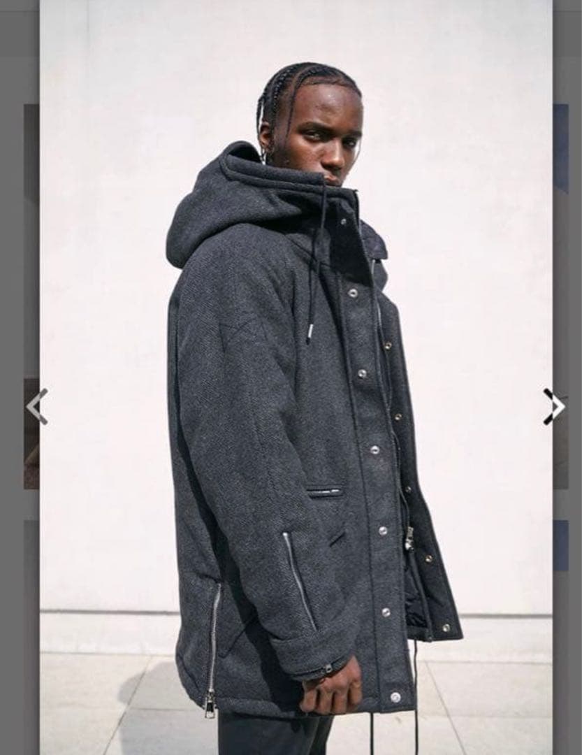 エ*ヲ様 MLVINCE ダークグレー フード付きウールコート