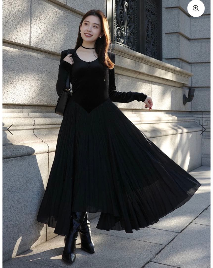 anuans ベロアシフォンドッキングワンピース ブラック