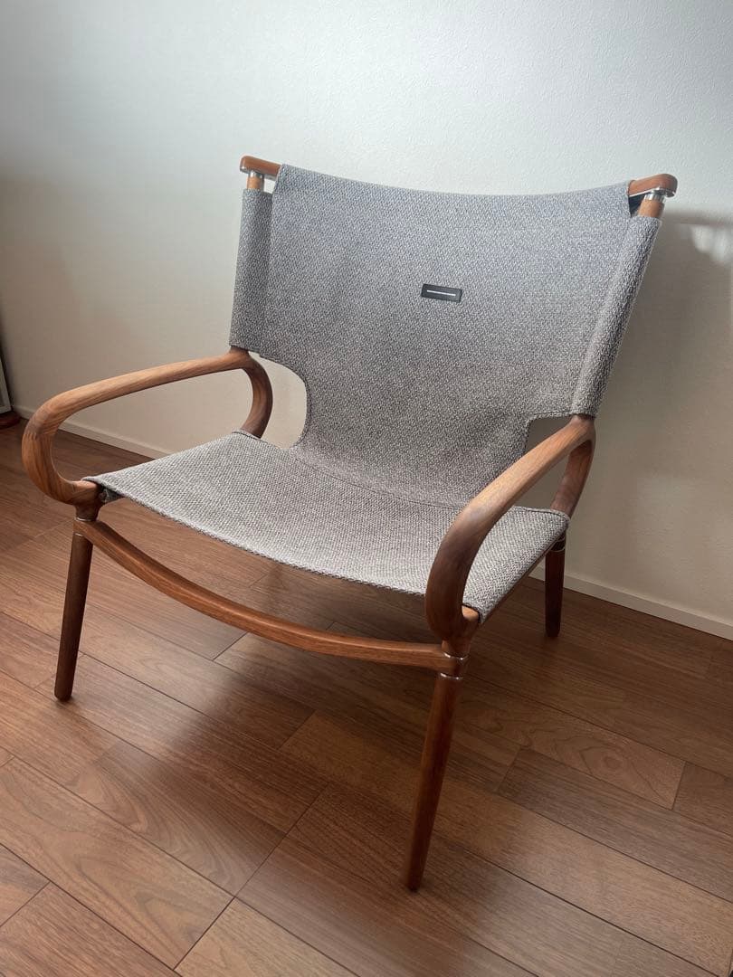 グランドチェア ウォルナット ファブリック グレー/ベージ　used