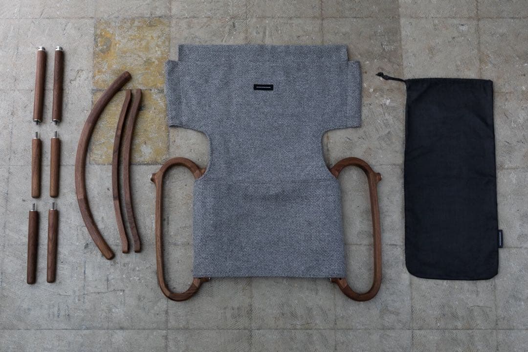 グランドチェア ウォルナット ファブリック グレー/ベージ　used