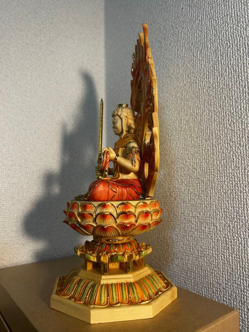 【送料無料】切金 彩色 不動明王 座像 木彫仏像 精密細工