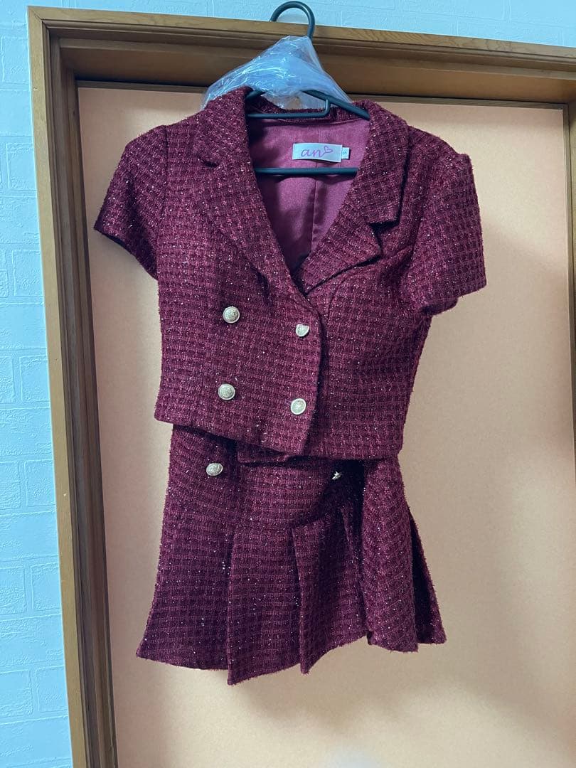 バーガンディ ツイードジャケット&スカートセット sugar an キャバドレス